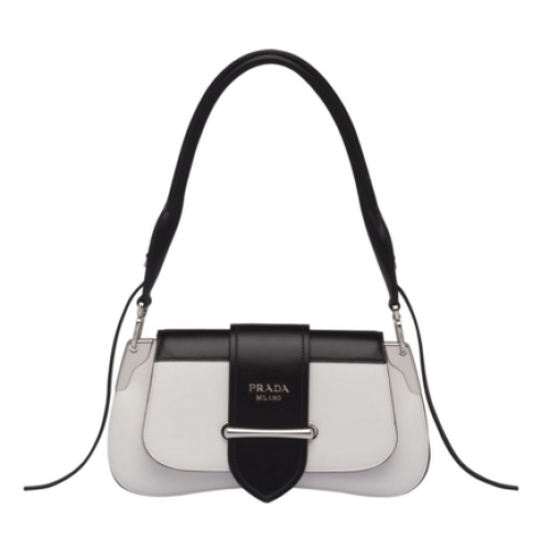 Borsa a spalla Prada Sidonie in pelle 1BD168 Bianco&Nero