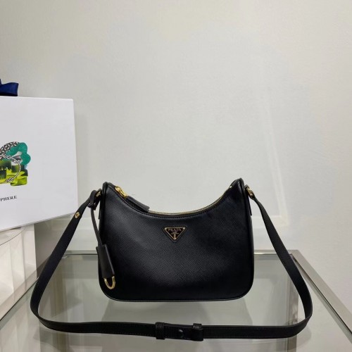 Borsa a spalla Prada Small in pelle Saffiano 1BD330 nera