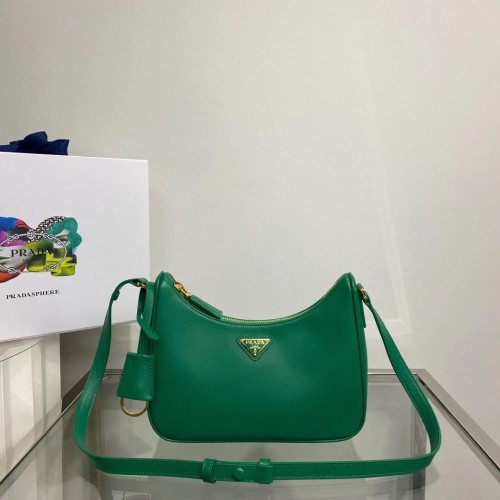 Borsa a spalla Prada Small in pelle Saffiano 1BD330 verde