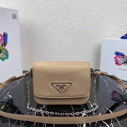 Prada Borsa piccola a spalla in pelle spazzolata 1BA263 Biscuits