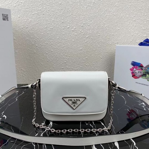 Prada Borsa a spalla piccola in pelle spazzolata 1BA263 BIANCO