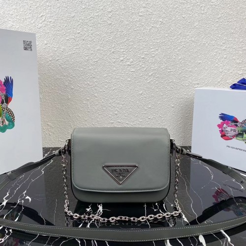 Prada Borsa a spalla piccola in pelle spazzolata 1BA263 grigia