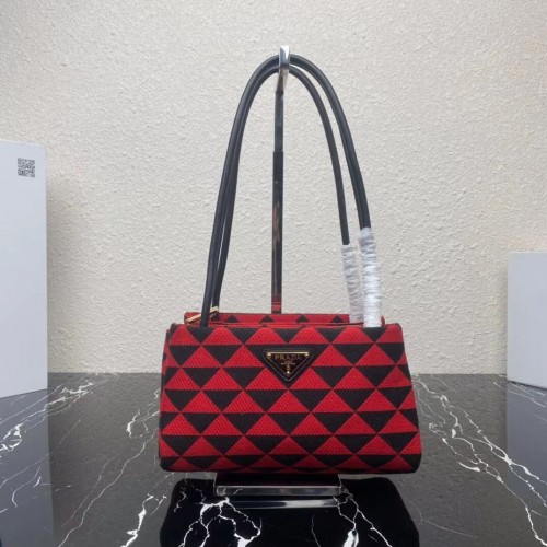 Prada Borsa Symbole piccola in tessuto ricamato 1BA368 rosso