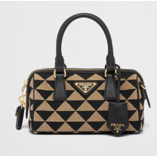 Prada Borsa a mano in tessuto jacquard ricamato Symbole 1BB846 nera