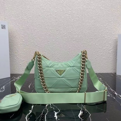 Borsa a spalla Prada System in nappa patchwork 1AC151 Verde