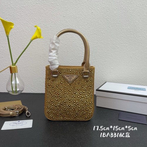 Borsa tote Prada in pelle con cristalli artificiali 1BC331 Gold
