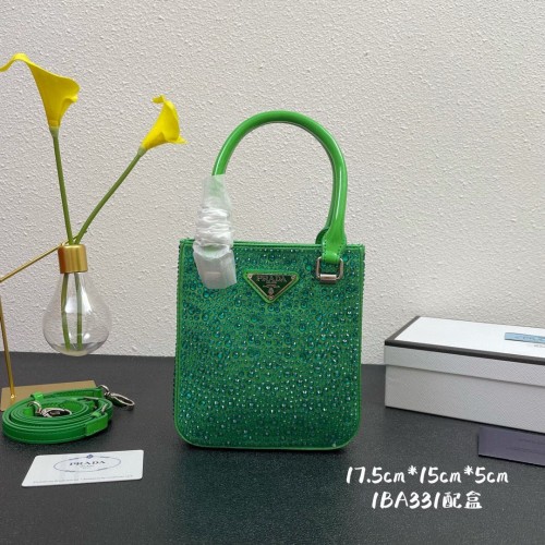 Borsa tote Prada in pelle con cristalli artificiali 1BC331 Verde