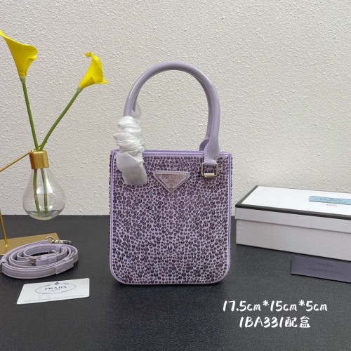 Borsa tote Prada in pelle con cristalli artificiali 1BC331 Viola