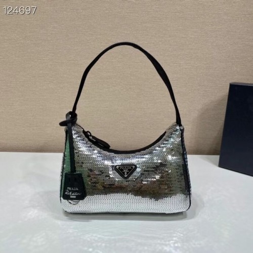 Prada Re-Edition 2000 mini-bag in Re-Nylon con paillettes 1BC515 argento