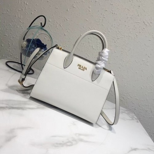Prada saffiano lux tote borsa in pelle originale bn4458 bianca