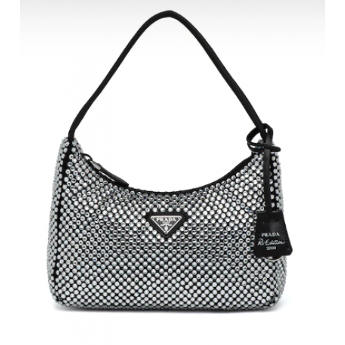 Prada Mini-bag in raso con cristalli artificiali 1BE515Z nera