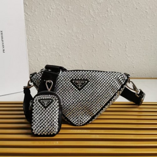 Borsa a tracolla Prada con cristalli artificiali 1AH190 nera
