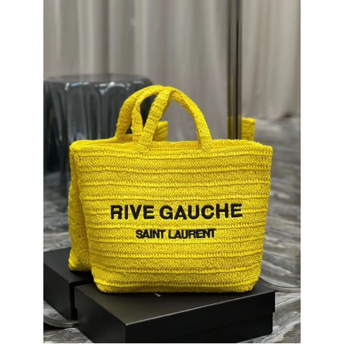SAINT LAURENT RIVE GAUCHE BORSA SHOPPING IN RAFIA CROCHET 688864 giallo