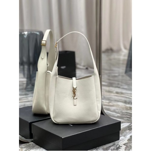 SAINT LAUREN BORSA HOBO PICCOLA LE 5 A 7 SOFT IN PELLE LISCIA 713938 bianco
