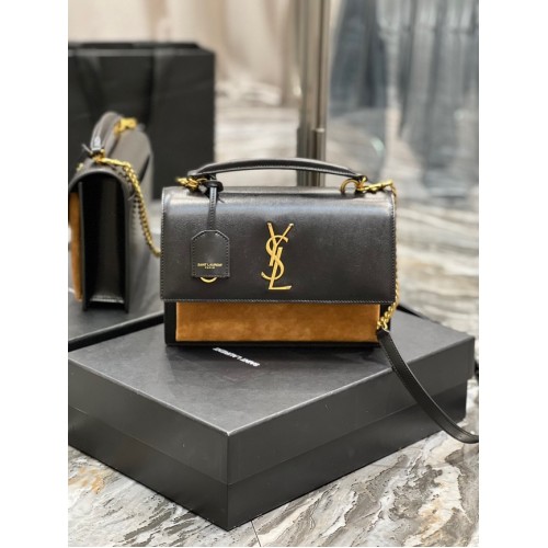 SAINT LAUREN SUNSET MEDIUM TOP HANDLE IN PELLE LISCIA 634723 BLACK&brown