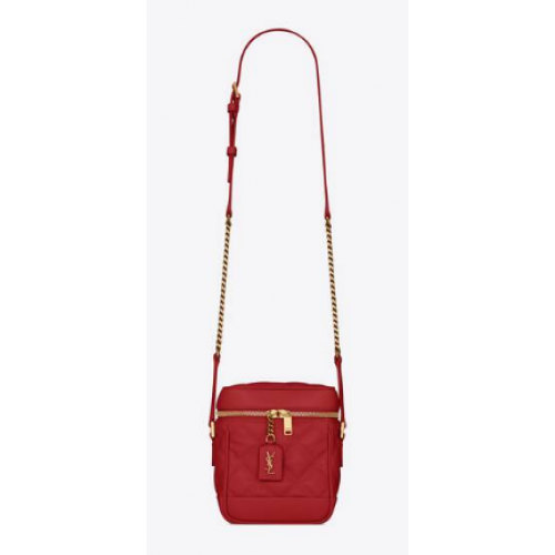 SAINT LAURENT VANITY BAG ANNI '80 IN PELLE STAMPA GRAIN DE POUDRE TRAPUNTATA CARRE 649779 rosso