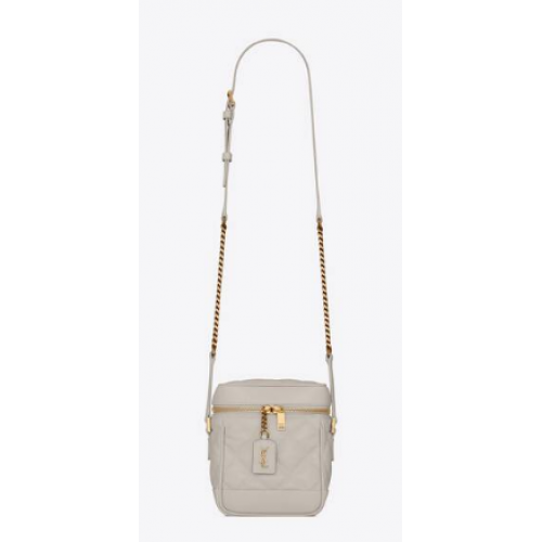 SAINT LAURENT VANITY BAG ANNI '80 IN PELLE STAMPA GRAIN DE POUDRE TRAPUNTATA CARRE 649779 bianco