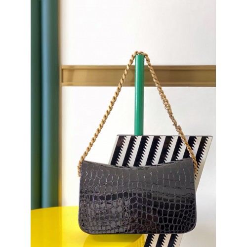 SAINT LAURENT CASSANDRA IN PELLE LUCIDA STAMPA COCCODRILLO Y642009 nero