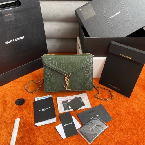 SAINT LAURENT BORSA CASSANDRA MEDIUM CHAIN IN PELLE LUCIDA STAMPA COCCODRILLO 532750 verde