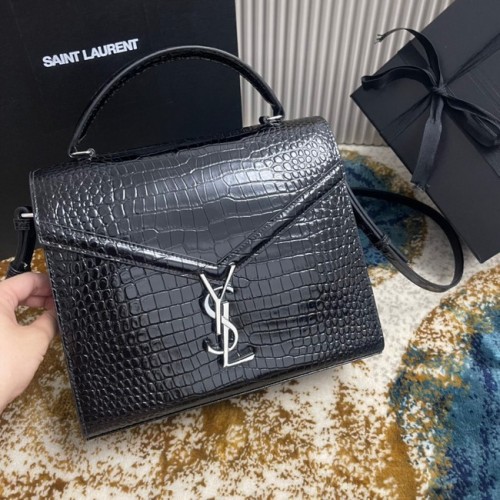 SAINT LAURENT BORSA CASSANDRA MEDIUM IN PELLE LUCIDA STAMPA COCCODRILLO 623931 NERO