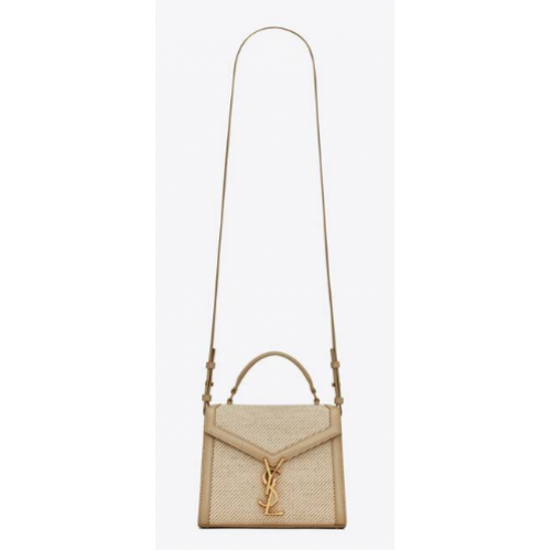 SAINT LAURENT BORSA CASSANDRA MINI IN CANVAS E BOX SAINT LAURENT PELLE 623930 BEIGE ET SEA SALT