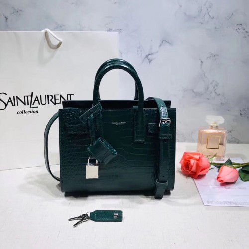 SAINT LAURENT Borsa per organi in pelle di coccodrillo goffrata 392035 Verde scuro