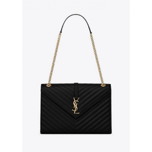 SAINT LAURENT BORSA ENVELOPE GRANDE IN MIX MATELASSE PELLE GOFFRATA GRAIN DE POUDRE 600166 NERO