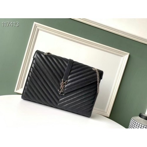 SAINT LAURENT BORSA ENVELOPE GRANDE IN MIX MATELASSE PELLE GOFFRATA GRAIN DE POUDRE 600166B NERO