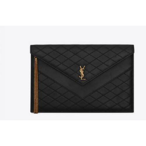 SAINT LAURENT POUCH GABY DOPPIA PATTA A CATENA IN PELLE DI AGNELLO 6855961 nero