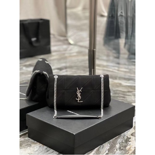 SAINT LAURENT JAMIE MEDIUM CHAIN BAG CARRE RIVE GAUCHE IN PELLE DI AGNELLO E CAMOSCIO 515821 nero