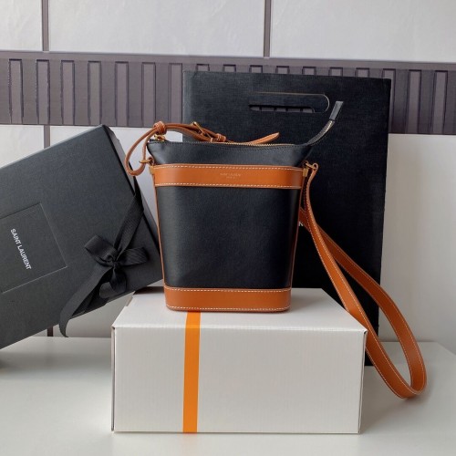 SAINT LAURENT KAIA BORSA PICCOLA IN PELLE LUCIDA Y821002 black&brown