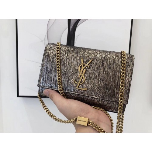 SAINT LAURENT Borsa a tracolla Kate Snake in pelle con coccodrillo goffrato 474366 Oro
