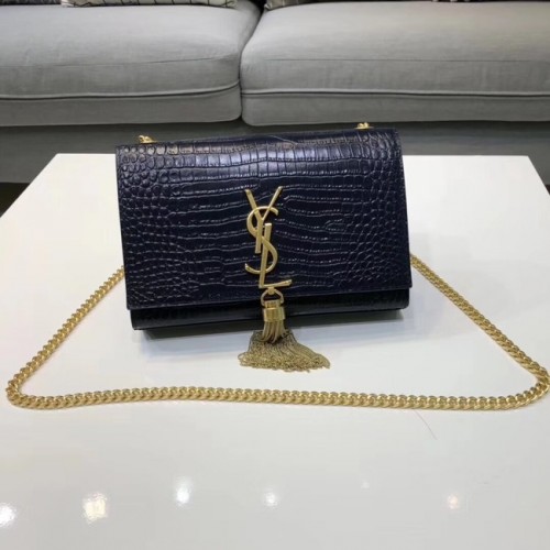 SAINT LAURENT Borsa a tracolla Kate in pelle stampa coccodrillo 474366 Royal Blue