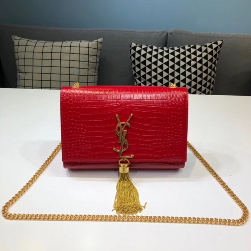 SAINT LAURENT Borsa a tracolla Kate in pelle stampa coccodrillo 474366 rossa