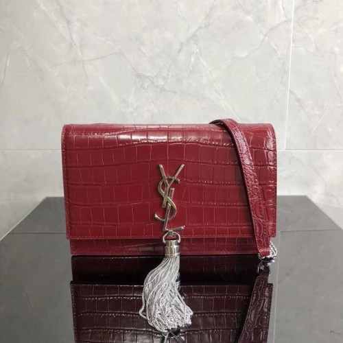 SAINT LAURENT Borsa a tracolla Kate in pelle di coccodrillo goffrata 452159 Jujube red
