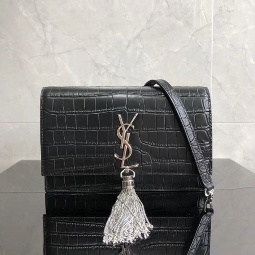 SAINT LAURENT Borsa a tracolla Kate in pelle di coccodrillo goffrata 452159 nero