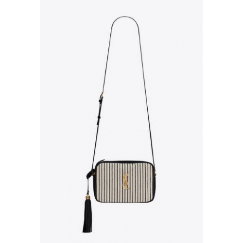 SAINT LAURENT LOU CAMERA BAG IN CANVAS E PELLE LISCIA 612542 CREMA ET NOIR