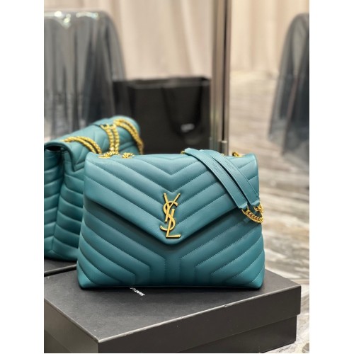 BORSA SAINT LAURENT LOULOU CHAIN IN PELLE Y TRAPUNTATA 487216 Lake blue