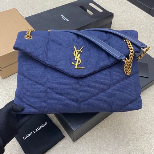 BORSA SAINT LAURENT LOULOU GRANDE CON CATENA IN CANVAS 577475 BLU