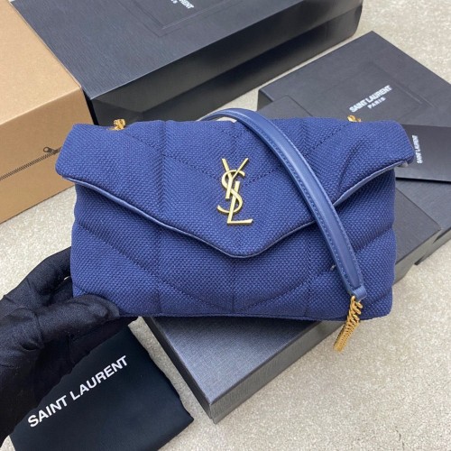 SAINT LAURENT LOULOU BORSA CATENA PICCOLA IN CANVAS 620333 BLU