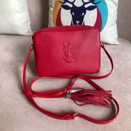 SAINT LAURENT Borsa fotografica Lou in lino 97641 rossa
