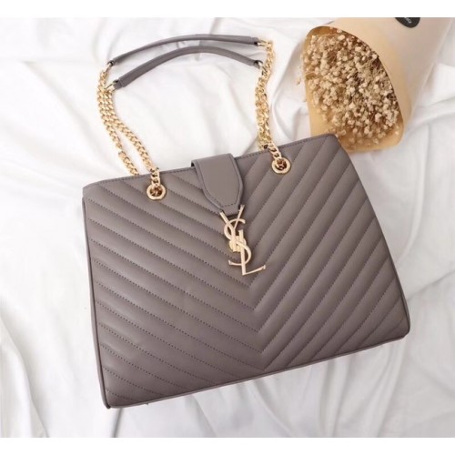 Borsa SAINT LAURENT Loulou Monogram extra large in pelle trapuntata 26587 grigia