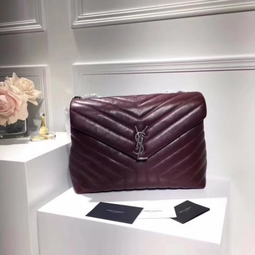 SAINT LAURENT Borsa a tracolla Loulou Monogram media in pelle trapuntata 74558 Vino