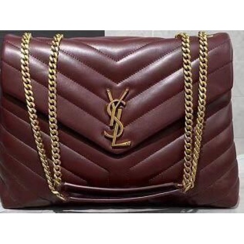SAINT LAURENT Borsa a tracolla Loulou Monogram media in pelle trapuntata 74558 Wine Gold Hardware