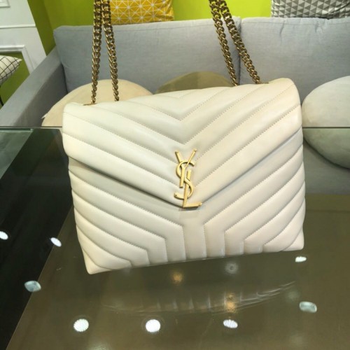 Borsa SAINT LAURENT Loulou Monogram media in pelle trapuntata 74558 beige