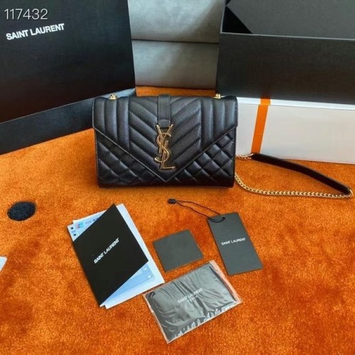 PORTAFOGLIO SAINT LAURENT MONOGRAM CHAIN IN PELLE MIX MATELASSE STAMPA GRAIN DE POUDRE 526286 BLACK&GOLD