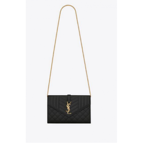 PORTAFOGLIO SAINT LAURENT MONOGRAM CHAIN IN PELLE MIX MATELASSE STAMPA GRAIN DE POUDRE 620280 BLACK&GOLD