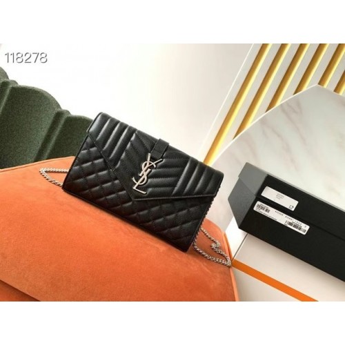 PORTAFOGLIO SAINT LAURENT MONOGRAM CHAIN IN PELLE MIX MATELASSE STAMPA GRAIN DE POUDRE 620280 BLACK&SILouis VuittonER