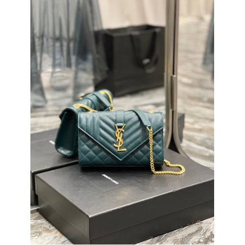 PORTAFOGLIO SAINT LAURENT MONOGRAM CHAIN IN MIX MATELASSE PELLE GOFFRATA GRAIN DE POUDRE 620280 VERDE