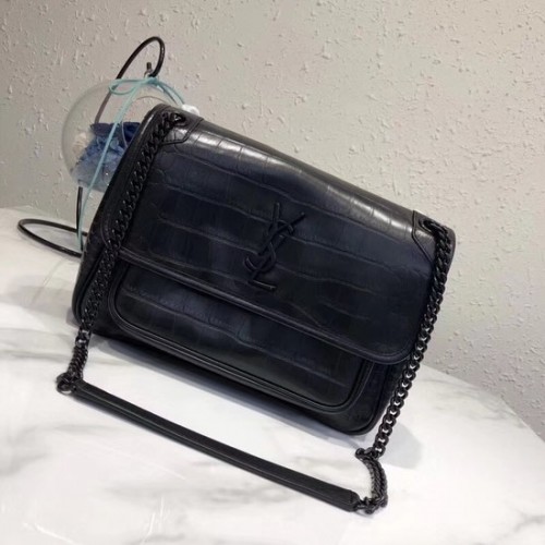 SAINT LAURENT Borsa Niki media con catena Cabas in pelle di coccodrillo goffrata 498894 Nero